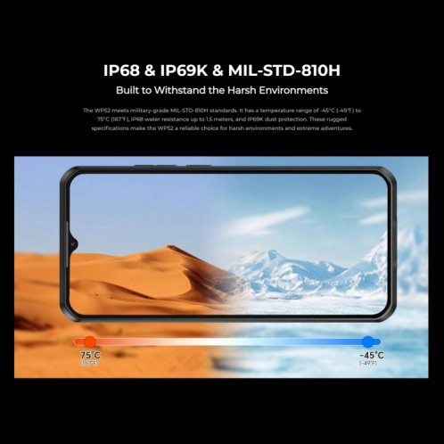 Téléphone robuste Oukitel WP52 5G, 4 Go + 256 Go, 6,6 pouces Android 14.0 MediaTek Dimensity 6100+ Octa-core 3,0 GHz, NFC, OTG, Réseau : 5G (Bleu) SO607L1957-014