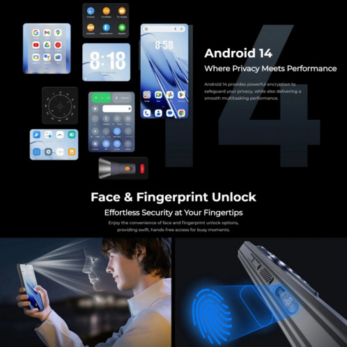 Téléphone robuste Oukitel WP52 5G, 4 Go + 256 Go, 6,6 pouces Android 14.0 MediaTek Dimensity 6100+ Octa-core 3,0 GHz, NFC, OTG, Réseau : 5G (Bleu) SO607L1957-014