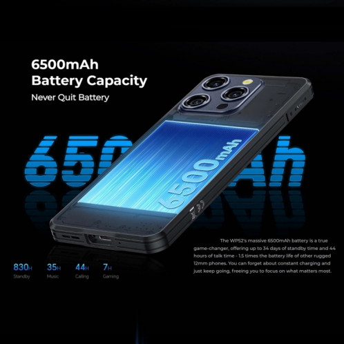 Téléphone robuste Oukitel WP52 5G, 4 Go + 256 Go, 6,6 pouces Android 14.0 MediaTek Dimensity 6100+ Octa-core 3,0 GHz, NFC, OTG, réseau : 5G (noir) SO607B305-014