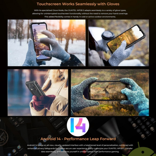  Téléphone robuste Oukitel WP28 S IP68/IP69K, 4 Go + 128 Go, empreinte digitale, 6,52 pouces Unisoc T606 Octa-core, NFC, OTG, réseau : 4G (Orange) SO609E1960-013