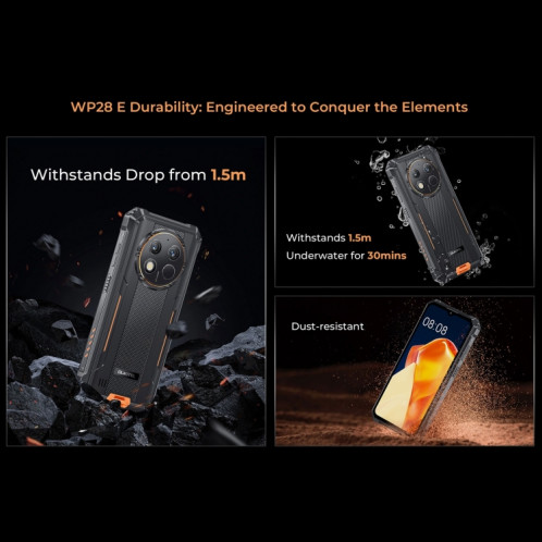  Téléphone robuste Oukitel WP28 S IP68/IP69K, 4 Go + 128 Go, empreinte digitale, 6,52 pouces Unisoc T606 Octa-core, NFC, OTG, réseau : 4G (gris) SO609H561-013