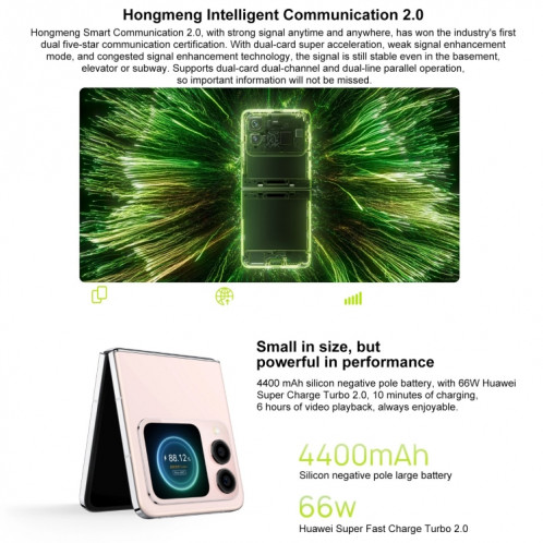 Huawei nova Flip, 12 Go + 512 Go, identification par empreinte digitale latérale, 6,94 pouces + 2,14 pouces HarmonyOS 4.2 Octa Core, NFC, OTG, ne prend pas en charge Google Play (blanc) SH612W897-013