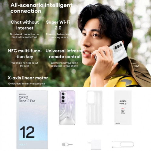 Téléphone OPPO Reno12 Pro AI, 16 Go + 256 Go, écran empreinte digitale, 6,7 pouces ColorOS 14.1 Dimensity 9200+ Octa Core jusqu'à 3,35 GHz, NFC, OTG, réseau : 5G (Champagne Gold) SO21CJ1665-014