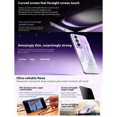 Téléphone OPPO Reno12 Pro AI, 16 Go + 256 Go, écran empreinte digitale, 6,7 pouces ColorOS 14.1 Dimensity 9200+ Octa Core jusqu'à 3,35 GHz, NFC, OTG, réseau : 5G (Champagne Gold) SO21CJ1665-014
