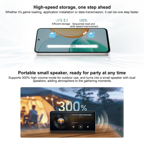 Honor Play9T 5G, 8 Go + 256 Go, 6,77 pouces MagicOS 8.0 Qualcomm Snapdragon 4 Gen2 Octa Core jusqu'à 2,2 GHz, réseau : 5G, OTG, ne prend pas en charge Google Play (blanc) SH624W1763-09