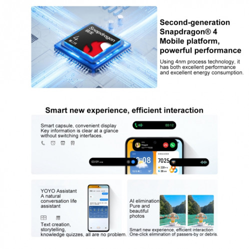 Honor Play9T 5G, 8 Go + 256 Go, 6,77 pouces MagicOS 8.0 Qualcomm Snapdragon 4 Gen2 Octa Core jusqu'à 2,2 GHz, réseau : 5G, OTG, ne prend pas en charge Google Play (blanc) SH624W1763-09