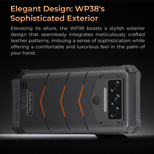  Téléphone robuste Oukitel WP38, 12 Go + 256 Go, IP68/IP69K, identification par empreinte digitale, 10 600 mAh, 6,52 pouces MediaTek MT8788 Octa Core, NFC, OTG, réseau : 4G (orange) SO738E645-013