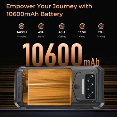  Téléphone robuste Oukitel WP38, 12 Go + 256 Go, IP68/IP69K, identification par empreinte digitale, 10 600 mAh, 6,52 pouces MediaTek MT8788 Octa Core, NFC, OTG, réseau : 4G (orange) SO738E645-013