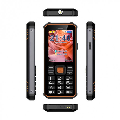 Téléphone à clavier robuste UNIWA S2 IP68, 2,4 pouces Mediatek MT6261, batterie 2500 mAh, 21 touches, réseau : 2G (noir + orange) SU79BC1486-09