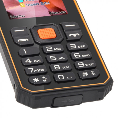 Téléphone à clavier robuste UNIWA S2 IP68, 2,4 pouces Mediatek MT6261, batterie 2500 mAh, 21 touches, réseau : 2G (noir + orange) SU79BC1486-09