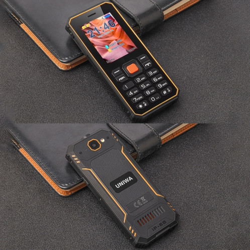 Téléphone à clavier robuste UNIWA S2 IP68, 2,4 pouces Mediatek MT6261, batterie 2500 mAh, 21 touches, réseau : 2G (noir + orange) SU79BC1486-09