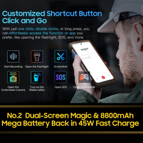  Blackview Oscal PILOT 2, IP68/IP69K/MIL-STD-810H, 6,5 pouces Android 14 MediaTek MT6789 Octa Core, réseau : 4G, OTG, NFC (Orange) SH904E557-035