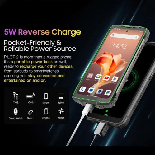  Blackview Oscal PILOT 2, IP68/IP69K/MIL-STD-810H, 6,5 pouces Android 14 MediaTek MT6789 Octa Core, réseau : 4G, OTG, NFC (vert) SH904G202-035