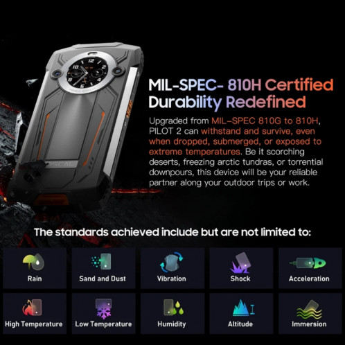  Blackview Oscal PILOT 2, IP68/IP69K/MIL-STD-810H, 6,5 pouces Android 14 MediaTek MT6789 Octa Core, réseau : 4G, OTG, NFC (vert) SH904G202-035