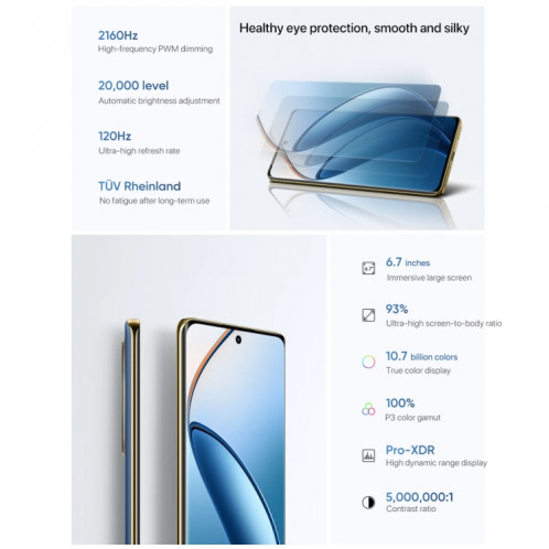 Realme 12 Pro, 8 Go + 256 Go, identification par empreinte digitale sur l'écran, 6,7 pouces Realme UI 5.0 Snapdragon 6 Gen 1 Octa Core, NFC, réseau : 5G, prise en charge de Google Play (or) SR370J299-022