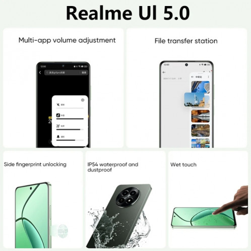 Realme 12x, 12 Go + 512 Go, identification par empreinte digitale latérale, 6,67 pouces Realme UI 5.0 Dimensity 6100+ 5G Octa Core, NFC, réseau : 5G, prise en charge Google Play (vert plume) SR79QC1883-015