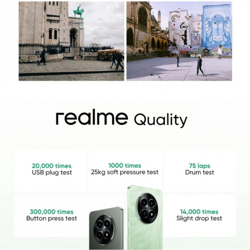 Realme 12x, 12 Go + 512 Go, identification par empreinte digitale latérale, 6,67 pouces Realme UI 5.0 Dimensity 6100+ 5G Octa Core, NFC, réseau : 5G, prise en charge Google Play (vert plume) SR79QC1883-015
