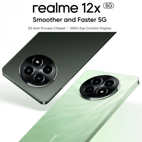 Realme 12x, 12 Go + 512 Go, identification par empreinte digitale latérale, 6,72 pouces Realme UI 5.0 Dimensity 6100+ 5G Octa Core, NFC, réseau : 5G, prise en charge Google Play (noir graphite) SR79GR202-015