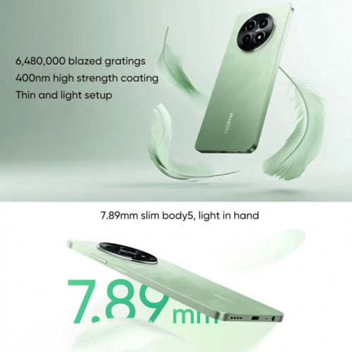 Realme 12x, 12 Go + 512 Go, identification par empreinte digitale latérale, 6,67 pouces Realme UI 5.0 Dimensity 6100+ 5G Octa Core, NFC, réseau : 5G, prise en charge Google Play (vert plume) SR79QC1883-015