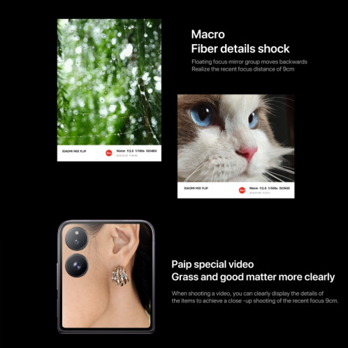 Xiaomi MIX Flip, 12 Go + 256 Go, 6,86 pouces + 4,01 pouces Xiaomi HyperOS Snapdragon 8 Gen 3 Octa Core 4 nm jusqu'à 3,3 GHz, NFC, réseau : 5G (noir) SX380B187-020
