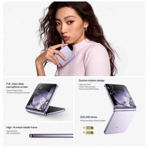 Xiaomi MIX Flip, 12 Go + 256 Go, 6,86 pouces + 4,01 pouces Xiaomi HyperOS Snapdragon 8 Gen 3 Octa Core 4 nm jusqu'à 3,3 GHz, NFC, réseau : 5G (noir) SX380B187-020