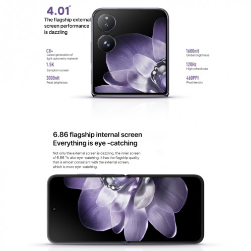 Xiaomi MIX Flip, 12 Go + 256 Go, 6,86 pouces + 4,01 pouces Xiaomi HyperOS Snapdragon 8 Gen 3 Octa Core 4 nm jusqu'à 3,3 GHz, NFC, réseau : 5G (noir) SX380B187-020