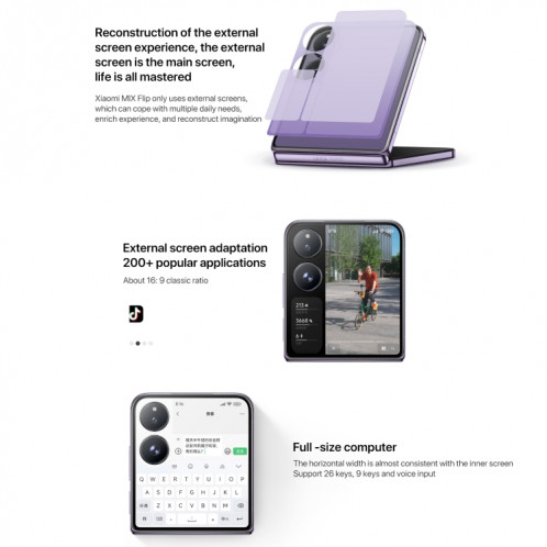 Xiaomi MIX Flip, 12 Go + 256 Go, 6,86 pouces + 4,01 pouces Xiaomi HyperOS Snapdragon 8 Gen 3 Octa Core 4 nm jusqu'à 3,3 GHz, NFC, réseau : 5G (noir) SX380B187-020