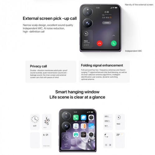 Xiaomi MIX Flip, 12 Go + 256 Go, 6,86 pouces + 4,01 pouces Xiaomi HyperOS Snapdragon 8 Gen 3 Octa Core 4 nm jusqu'à 3,3 GHz, NFC, réseau : 5G (noir) SX380B187-020