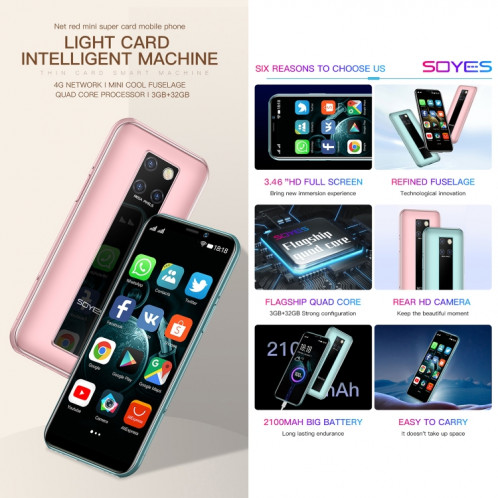 SOYES S10H, 3 Go + 32 Go, Identification du visage, 3,46 pouces Android 9.0 MTK6739CW Quad Core jusqu'à 1,28 GHz, Double SIM, Bluetooth, WiFi, GPS, Réseau: 4G (Noir) SH745B367-010
