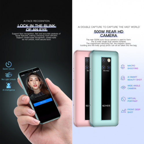 SOYES S10H, 3 Go + 32 Go, Identification du visage, 3,46 pouces Android 9.0 MTK6739CW Quad Core jusqu'à 1,28 GHz, Double SIM, Bluetooth, WiFi, GPS, Réseau: 4G (Noir) SH745B367-010