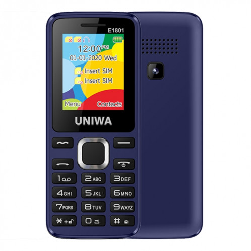 Téléphone portable UNIWA E1801, 1,77 pouces, batterie 800mAh, 21 touches, prise en charge Bluetooth, FM, MP3, MP4, GSM, double SIM (bleu) SU749L265-017