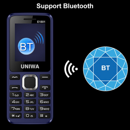 Téléphone portable UNIWA E1801, 1.77 pouces, batterie 800mAh, 21 touches, prise en charge Bluetooth, FM, MP3, MP4, GSM, double SIM (noir) SU749B673-017