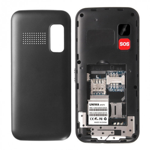 Téléphone portable UNIWA V171, 1.77 pouces, batterie 1000mAh, 21 touches, prise en charge Bluetooth, FM, MP3, MP4, GSM, double SIM, avec base d'accueil (noir) SU752B1434-08