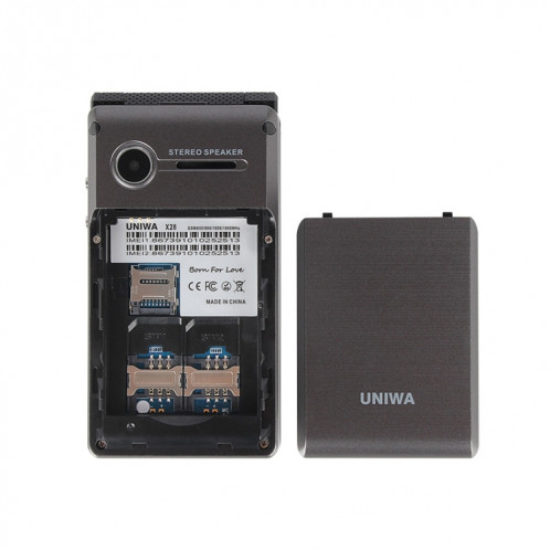 Téléphone à bascule à double écran UNIWA X28, 2,8 pouces + 1,77 pouce, MT6261D, support Bluetooth, FM, SOS, GSM, Dual Sim (Noir) SU863B1766-015