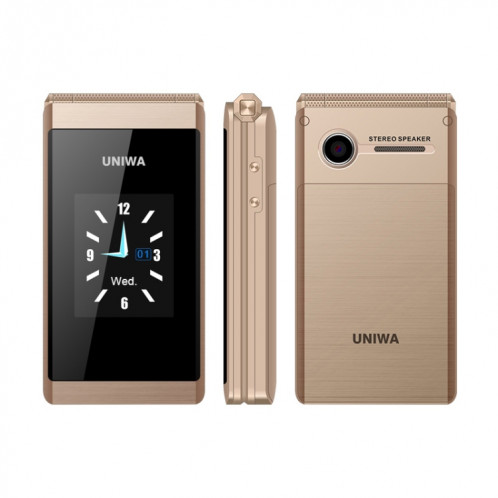 Téléphone à bascule à double écran UNIWA X28, 2,8 pouces + 1,77 pouce, MT6261D, support Bluetooth, FM, SOS, GSM, Dual SIM (Gold) SU863J1480-015