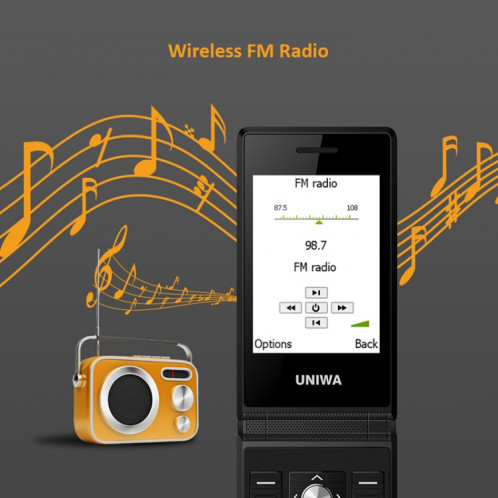 Téléphone à bascule à double écran UNIWA X28, 2,8 pouces + 1,77 pouce, MT6261D, support Bluetooth, FM, SOS, GSM, Dual Sim (Noir) SU863B1766-015