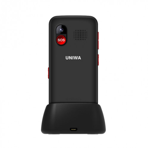 Uniwa v1000 4G téléphone portable aîné, 2,31 pouces, Unisoc Tiger T117, 1800mAh Batterie, 21 clés, Support BT, FM, MP3, MP4, SOS, Torch, Réseau: 4G, avec la base d'accueil (Noir) SU866B1094-06
