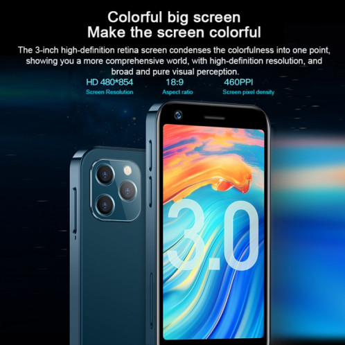 SOYES XS12, MERVEILLE+MERVEILLE, Reconnaissance faciale, 3,0 pouces Android 9.0 MTK6737M Quad Core jusqu'à 1,1 GHz, Bluetooth, WiFi, FM, Réseau : 4G, Dual SIM (Noir) SS905B563-015