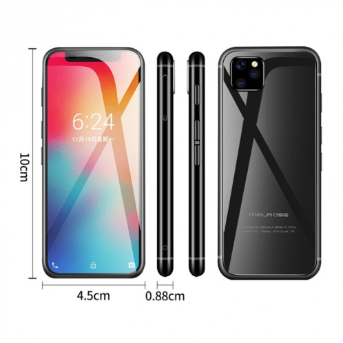 Melrose 2019, 3 Go + 32 Go, Identification du visage et d'empreinte digitale, 3,4 pouces, Android 8.1 MTK6739V / WA quad noyau jusqu'à 1,28 GHz, réseau: 4g, double carte SIM, support Google Play (Black) SH928B1837-017