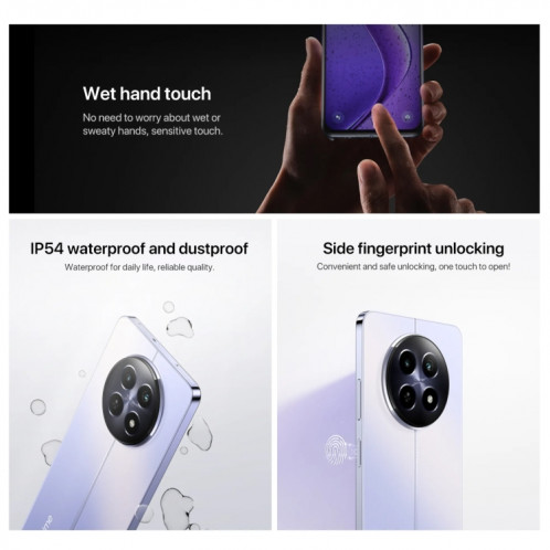 Realme 12, 212 Go + 512 Go, identification par empreinte digitale latérale, 6,72 pouces Realme UI 5.0 Dimensity 6100+ 5G Octa Core, NFC, réseau : 5G, prise en charge de Google Play (violet) SR960P679-018