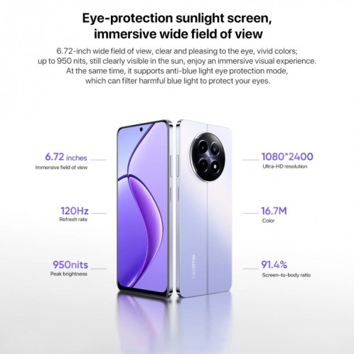 Realme 12, 12 Go + 512 Go, identification par empreinte digitale latérale, 6,72 pouces Realme UI 5.0 Dimensity 6100+ 5G Octa Core, NFC, réseau : 5G, prise en charge Google Play (vert) SR960G1553-018