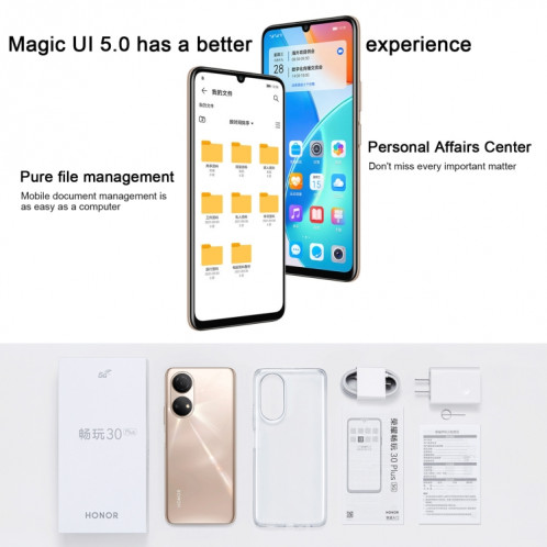 Honor Play 30 Plus CMA-AN00 5G, 6 Go + 128 Go, version chinoise, Double caméra arrière, identification du visage et identification des empreintes digitales latérales, 6,74 pouces Magic UI 5.0 Dimensity 700 Octa Core SH989B833-07