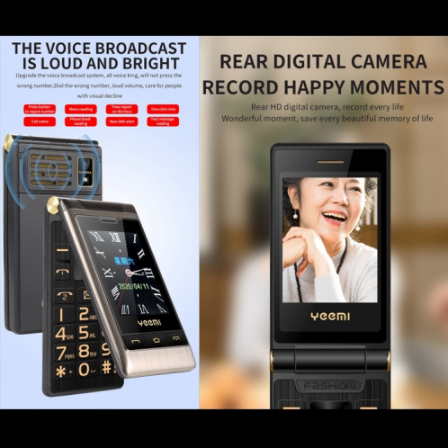 Téléphone à bascule à double écran mafam F10, Écran tactile de 2,8 pouces + 2,4 pouces, batterie 5900mAh, support FM, SOS, GSM, Numéro de famille, Big Touches, Dual Sim (Gold) SH031J1005-011