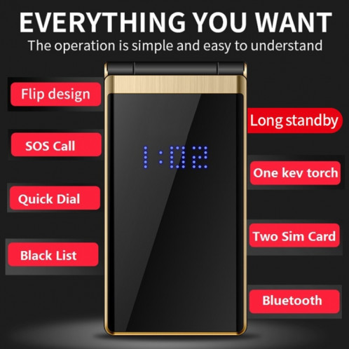 MAFAM F120 Flip Téléphone, 2.4 pouces, batterie 5800mAh, support FM, SOS, affichage de l'heure externe, GSM, numéro de famille, grandes touches, double SIM (Gun Metal) SH32GM1726-07