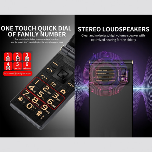 MAFAM F120 Flip Téléphone, 2,4 pouces, batterie 5800mAh, support FM, SOS, affichage de l'heure externe, GSM, numéro de famille, grandes touches, double SIM (rouge) SH032R1069-07