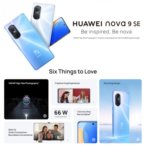 Huawei Nova SE CHG ILN-AL00, appareil photo 108MP, 8 Go + 256 Go, version chinoise, Caméras arrière quadruples, identification d'empreintes digitales latérales, 6,78 pouces HarmonyOS 2.0.1 Qualcomm Snapdragon 680 Octa SH040W831-07