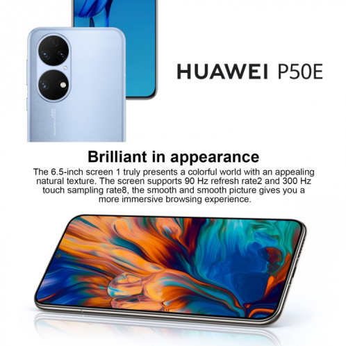 Huawei P50E 4G ABR-AL60, HarmonyOS 2, appareil photo 50MP, 8 Go + 256 Go, version chinoise, Caméras arrière triple, batterie 4100 mAh, identification d'empreintes digitales à l'écran, 6,5 pouces Snapdragon 778G 4G SH044B373-07