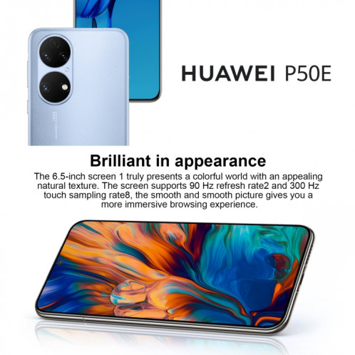Huawei P50E 4G ABR-AL60, HarmonyOS 2, appareil photo 50MP, 8 Go + 256 Go, version chinoise, Caméras arrière triple, batterie 4100 mAh, identification d'empreintes digitales à l'écran, 6,5 pouces Snapdragon 778G 4G SH044J974-07
