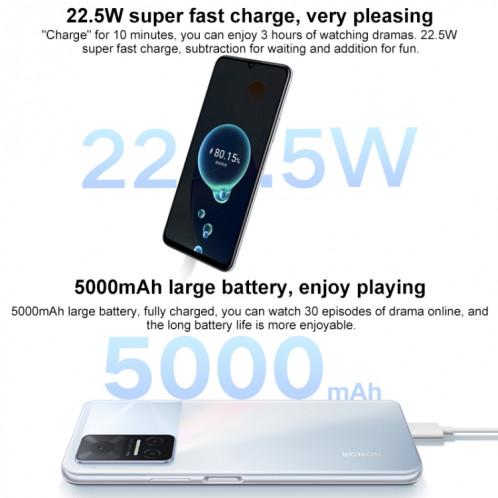 Honor Play6T 5G, 8 Go + 128 Go, version chinoise, Caméras triple arrière, identification d'empreintes digitales latérales, batterie 5000 mAh, 6,74 pouces Magic UI 5.0 (Android 11) MediaTek Dimensity 700 Octa Core SH077B905-07