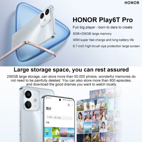 Honor Play6T Pro 5G TFY-AN40, 8 Go + 256 Go, version chinoise, Double caméra arrière, identification d'empreintes digitales latérales, batterie 4000 mAh, 6,7 pouces Magic UI 5.0 (Android 11) MediaTek Dimensity 810 SH079B150-07